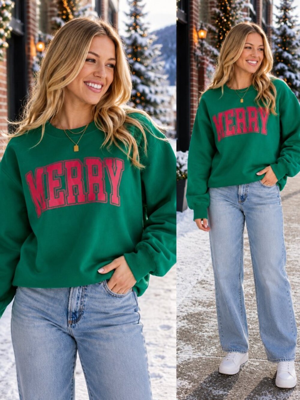 Merry Green Graphic Sweatshirt | Women's Pullover | Christmas Top Festive Style